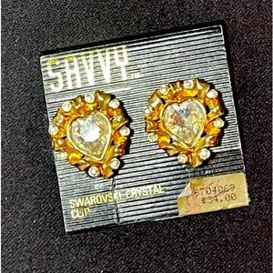 159 - SAVVY Swarovski Crystal heart shaped clip earrings